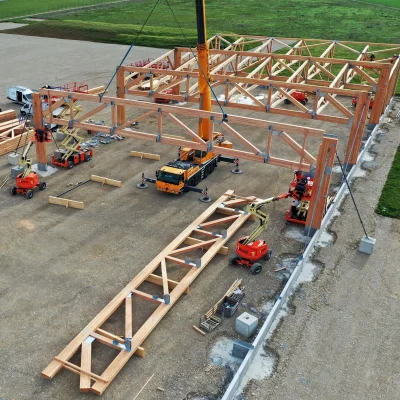 projet enac montage de charpente industrielle bois grande portee